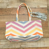 Wknd Wyfr Tan/Multicolor Chevron Tote Bag With Tassels (See Notes)