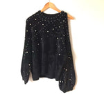 Hashtag in Trend Black Fuzzy Mock Neck Cold Shoulder Sweater with Pearls- Size S