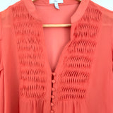 Joie Orange Button Up Peasant Blouse 100% Silk- Size XS