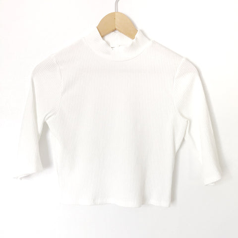 Reformation White Ribbed Mock Neck 3/4 Sleeve Crop Top- Size M