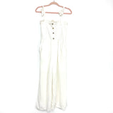 No Brand White Smocked Faux Button Bodice Tie Strap Cropped Jumpsuit- Size M