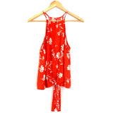 No Brand Red Floral Tie Front Tank with Keyhole- Size S