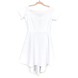 Sarin Mathews White Fit & Flare Off the Shoulder Hi/Low Cocktail Skater Dress NWT- Size M (see notes)