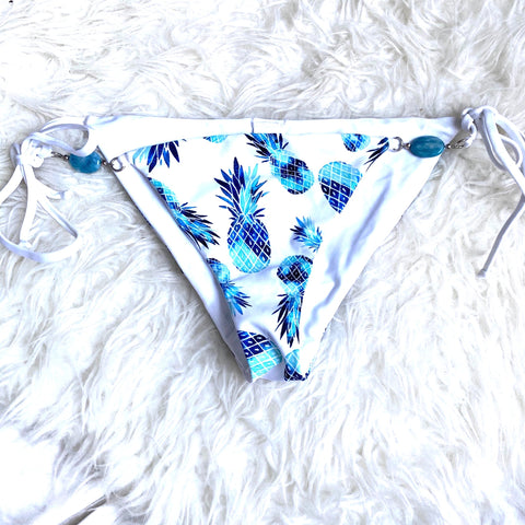 Azure Blue Pineapple Tie Side Bikini Bottoms- Size S (BOTTOMS ONLY)