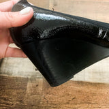 Tory Burch Black Patent Leather Logo Embellished Wedges Pumps- Size 10 (See Notes)