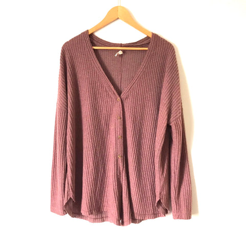 Wishlist Mauve Purple Waffle Knit Long Sleeve Thermal Button Top- Size S/M