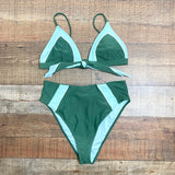 Forever 21 Green/Aqua Front Tie Padded Triangle Bikini Top- Size M (sold out online, we have matching bottoms)