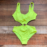 Boohoo Neon Yellow Cutout One Piece NWT- Size M