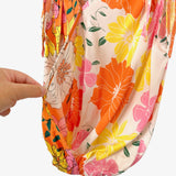 Emily Wonder Bright Floral Shoulder Tie Elastic Hem Surplice Top- Size S