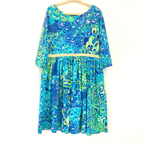 Lilly Pulitzer Girl’s Peacock Print Dress with Gold Band- Size 6/7