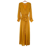 Dress Day Yellow Gold Belted Side Slits Dress- Size XL