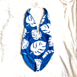No Brand Blue with White Palm Leaf Print One Piece- Size S (see notes)
