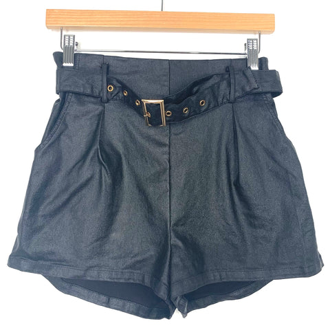 Windsor Black Coated Belted Shorts- Size M