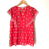 LOFT Coral Eyelet Ruffle Sleeve Top- Size XS