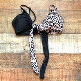 No Brand Black/Animal Print Front Tie Bikini Top- Size S (We have matching bottom)