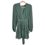 Boohoo Green Swiss Dot Ruffle Long Sleeve Dress NWT- Size 8