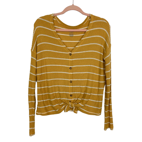 American Eagle Yellow/White Stripped Tie Front Top NWT- Size XXS