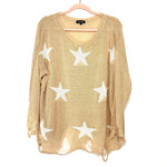 Amaryllis Oatmeal Star Print Open Knit Sweater- Size L (see notes)