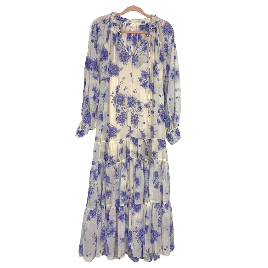 free people white dress with blue flowers Free people white and blue floral dress no size