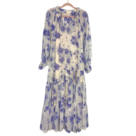 Free People Cream and Blue Floral Print Dress with Removable Slip- Size S (runs large)