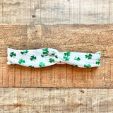 No Brand White with Green Shamrocks Twist Headband