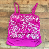 Swimsuits For All Magenta Palm Bandeau Blouson Tankini Set With Skirt- Size 16