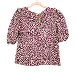 La Ven Cream/Purple Animal Print Puff Sleeve Back Tie Top NWT- Size XS