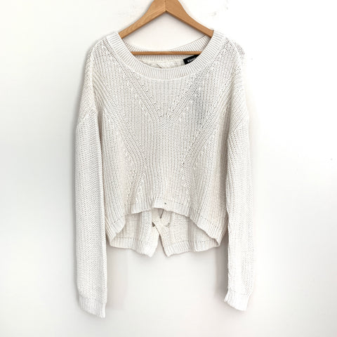 Express White Knit Crop Style Sweater with Open Back Detail NWT
