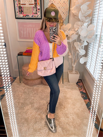 Wild Fable Orange/Purple/Pink Color Block Open Knit Cardigan Sweater NWT- Size M (sold out online)