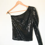 WAYF One Shoulder Black Sequin Blouse NWT- Size XS