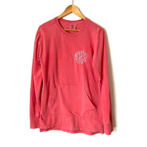 Monogrammed Comfort Colors Pink Pullover with Pocket- Size S