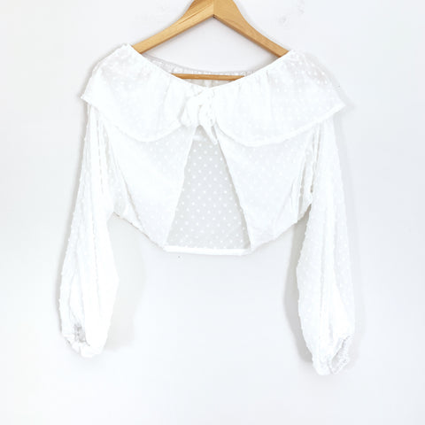 No Brand Sheer Dot Tie Front Crop Blouse- Size M
