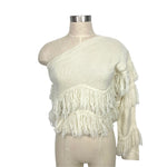 Jess Crum By Hazel And Olive Cream One Shoulder Fringe Sweater- Size M