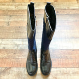 Tory Burch Black with Navy Quilted Riding Boots- Size 8.5 (see notes)