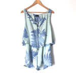 Vici Blue Leaf Print Ruffle Romper- Size S