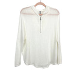 Jolie White Open KnitFront Zipper 3/4 Sleeve Hooded Pullover- Size S