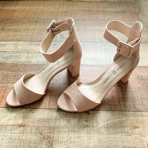 Chinese Laundry Blush Pink Suede Ankle Strap Heels- Size 9.5