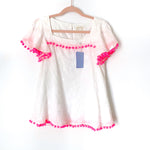 Sail To Sable White Embroidered Pom Pom Top NWT- Size XS