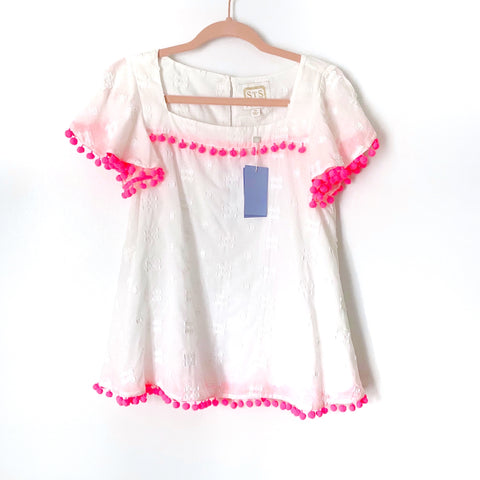 Sail To Sable White Embroidered Pom Pom Top NWT- Size XS