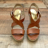 Michael Kors Leather Strap Espadrille Wedge Sandals- Size 7