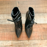 No Brand Black Faux Leather Lace Up Stiletto Boots- Size 38 (US 7.5 BRAND NEW)