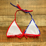 No Brand American Flag Print Pom Pom Trim Bikini Top- Size M