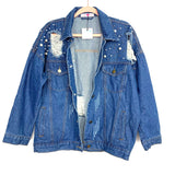 Buddy Love Distressed Denim Jacket With Pearls And Beads NWT- Size S
