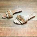 Mystique Tan Jeweled Slide Sandals- Size 9 (see notes)