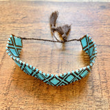 No Brand Aqua/Brown Beaded Slide Bracelet with Brown Tassels