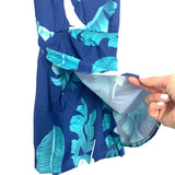 No Brand Blue Green/White Leaf Faux Wrap Criss Cross Back Romper (Looks like a dress!)- Size M