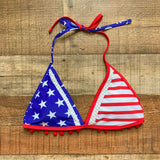 No Brand American Flag Print Pom Pom Trim Bikini Top- Size M