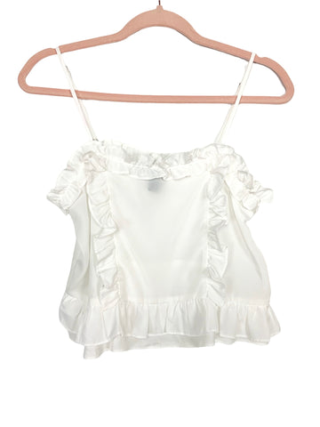 Forever 21 White Ruffle Spaghetti Strap Top- Size S (see notes)