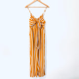 Blue Blush Mustard Stripe Tie Front Jumpsuit with Pockets- Size S