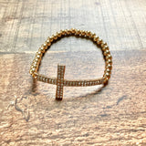 No Brand Gold Beaded Rhinestone Cross Bracelet
